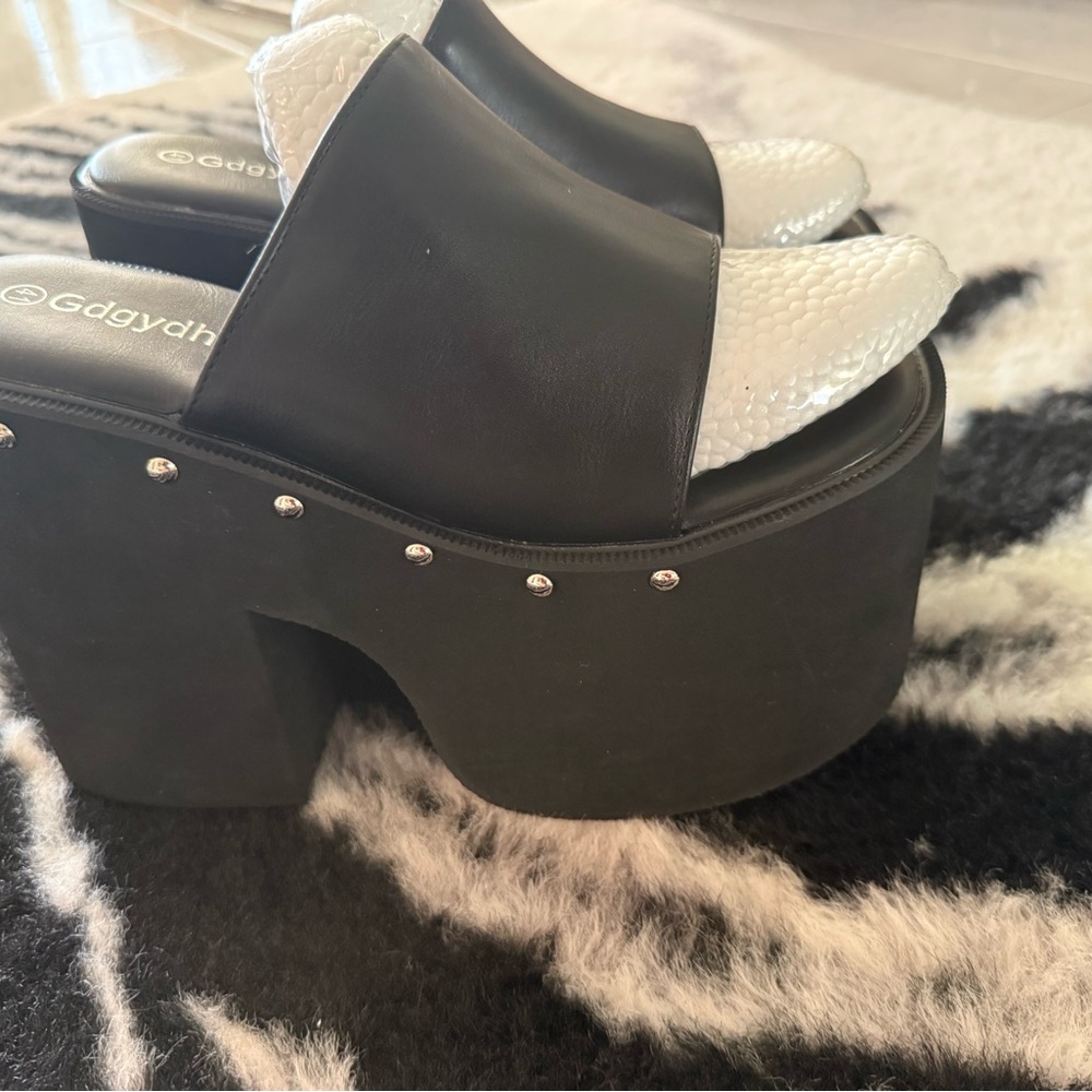 Black Platform Slide Mules - Women Size 9 Chinese Size 41 - Picture 11 of 13